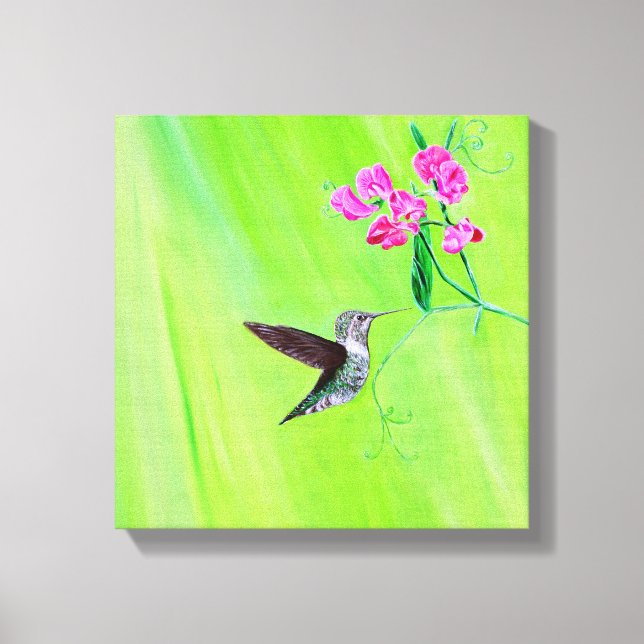 Hummingvogel und Platterbsen Malerei Leinwanddruck (Vorderseite)