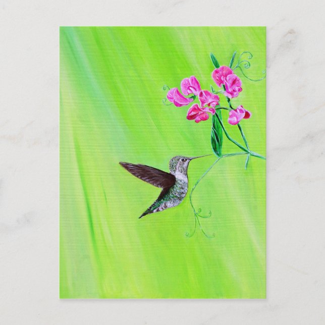 Hummingvogel und Platterbsen Malerei Postkarte (Vorderseite)