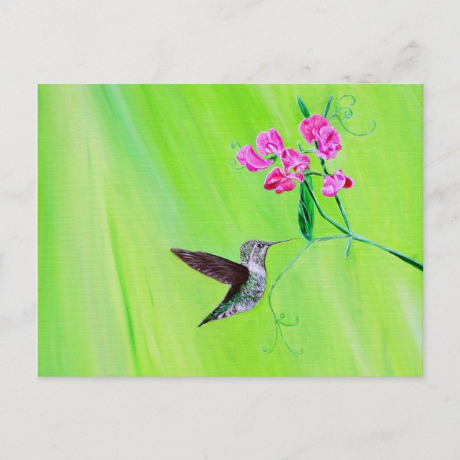 Hummingvogel und Platterbsen Malerei Postkarte (Vorderseite)