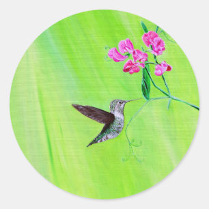 Hummingvogel und Platterbsen Malerei Runder Aufkleber