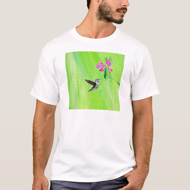 Hummingvogel und Platterbsen Malerei T-Shirt (Vorderseite)