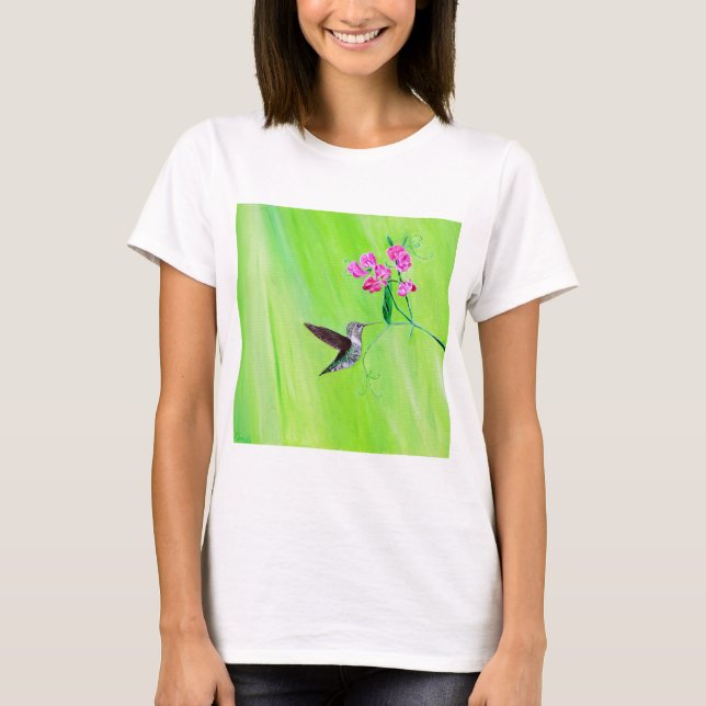 Hummingvogel und Platterbsen Malerei T-Shirt (Vorderseite)