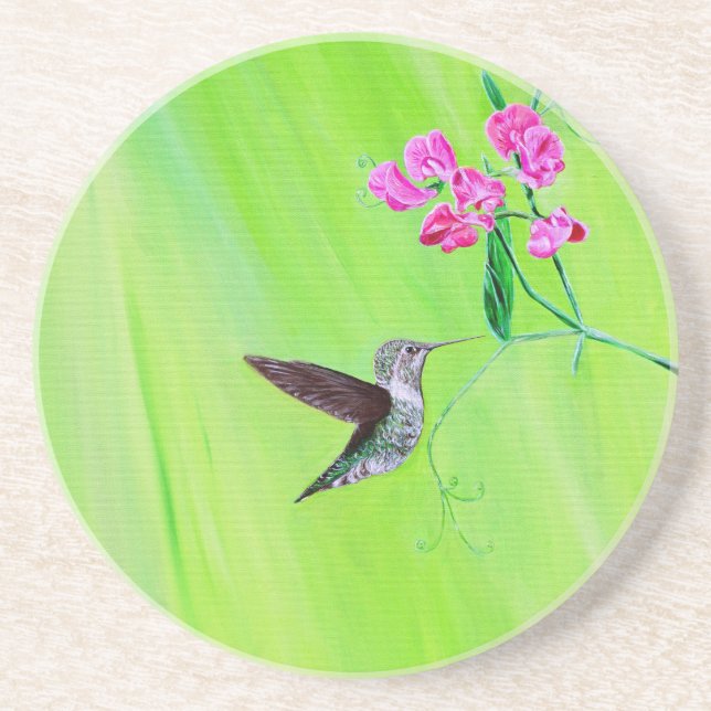 Hummingvogel und Platterbsen Malerei Untersetzer (Vorne)