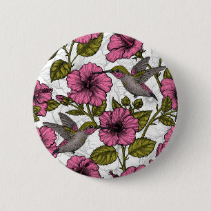 Hummingvögel und rosa Hibiskus Blume Button