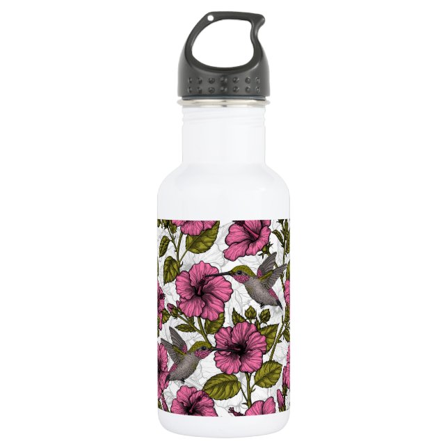 Hummingvögel und rosa Hibiskus Blume Edelstahlflasche (Vorderseite)