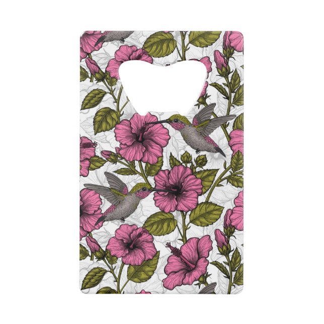 Hummingvögel und rosa Hibiskus Blume Geldbeutel Flaschenöffner (Vorderseite)