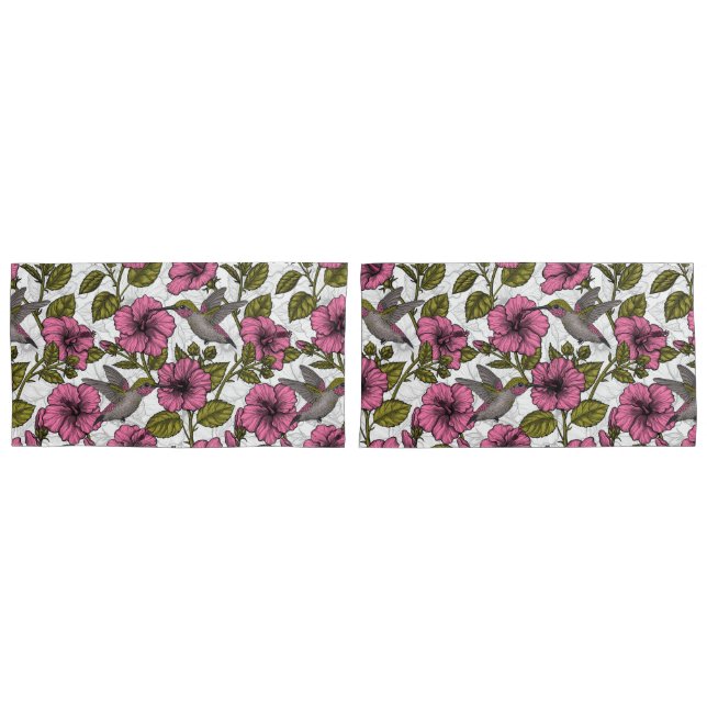 Hummingvögel und rosa Hibiskus Blume Kissenbezug (Vorderseite-Set)
