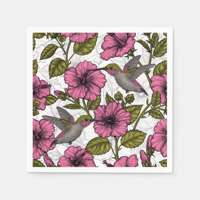Hummingvögel und rosa Hibiskus Blume Serviette (Vorderseite)