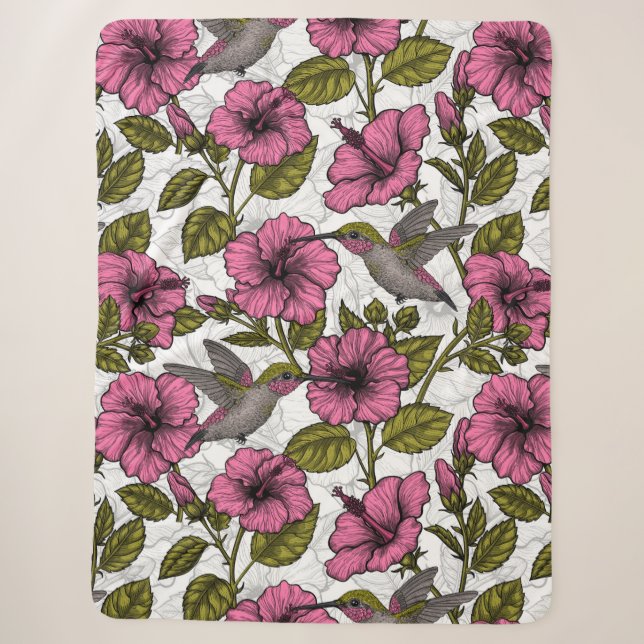 Hummingvögel und rosa Hibiskus Blume Sherpadecke (Vorderseite)