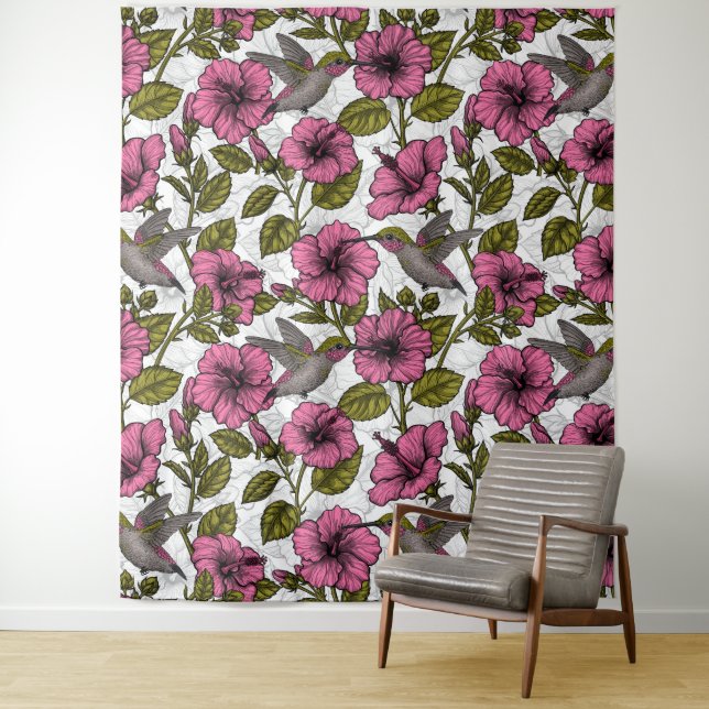 Hummingvögel und rosa Hibiskus Blume Wandteppich (Beispiel)