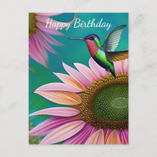 Hummingvogel und rosa Sonnenblumen Postkarte