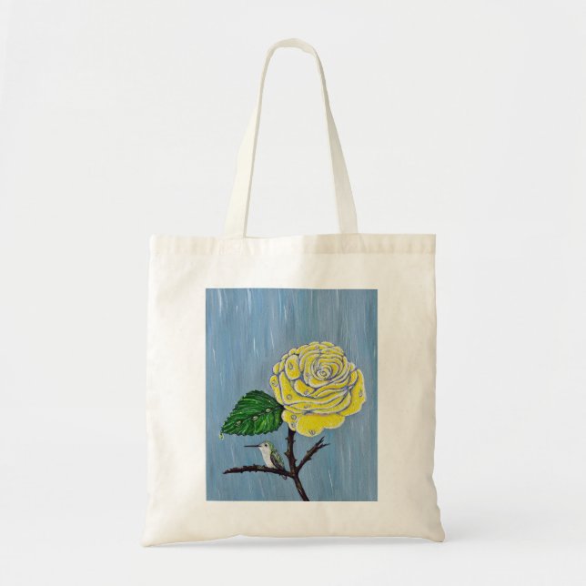 Hummingvogel und Rose in Regenschmerzen Tragetasche (Vorne)