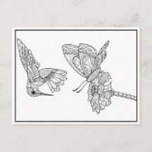 Hummingvogel und Schmetterlingsfarbe Postkarte