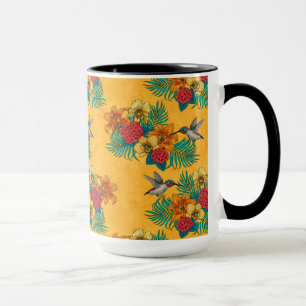 Hummingvögel und tropischer Strauß in Gelb Tasse