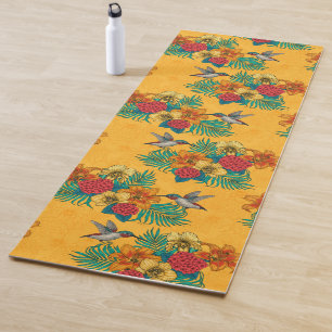 Hummingvögel und tropischer Strauß in Gelb Yogamatte