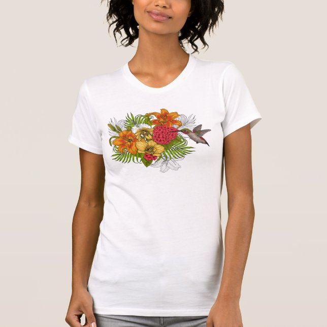Hummingvogel und tropisches Bouquet T-Shirt (Vorderseite)