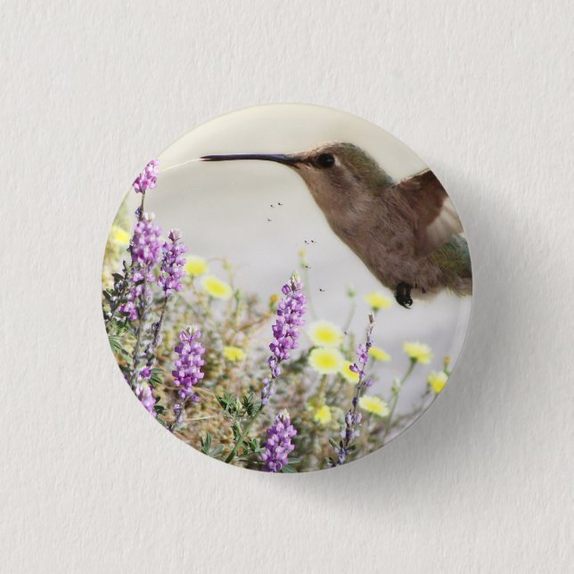 Hummingvogel und Wildblumen Digitale Kunst Button (Vorderseite)