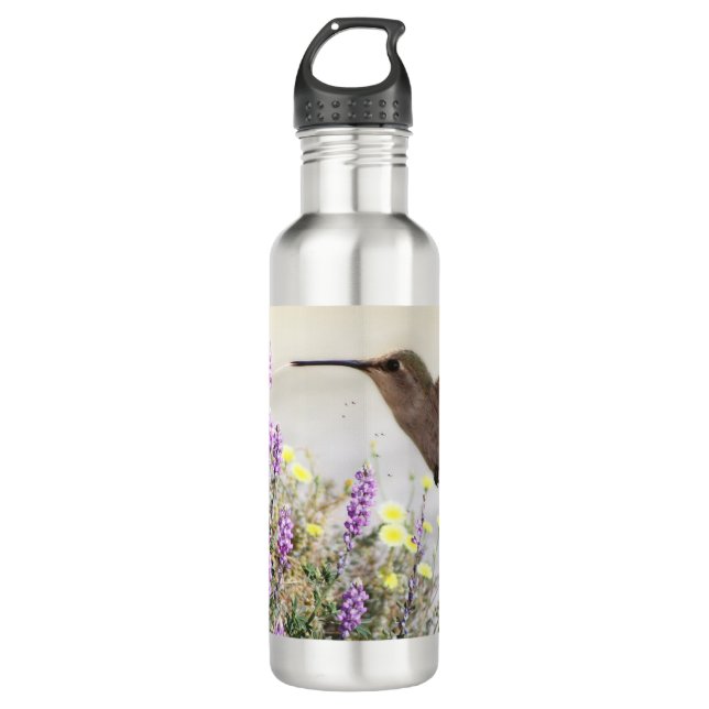 Hummingvogel und Wildblumen Digitale Kunst Edelstahlflasche (Vorderseite)