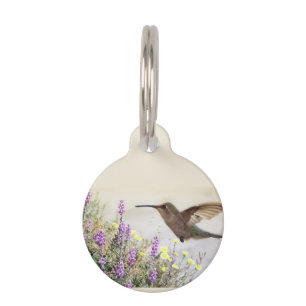 Hummingvogel und Wildblumen Haustiermarke
