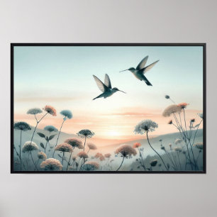 Hummingvögel und Wildblumen mit optionalem Rahmen Poster