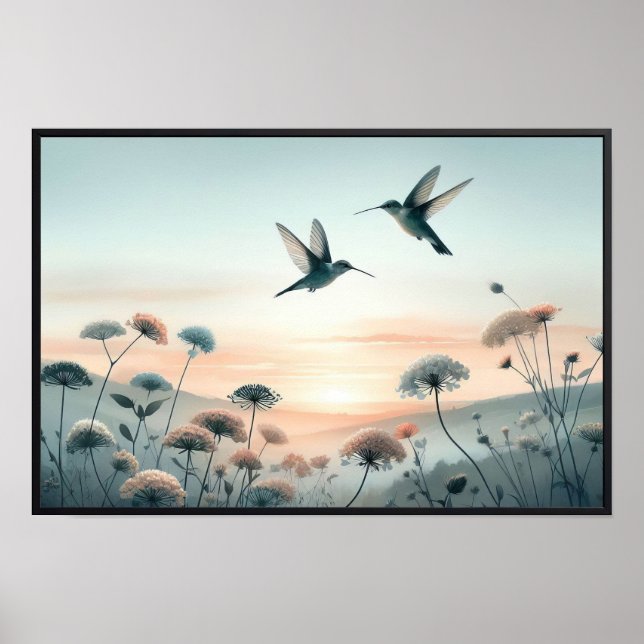 Hummingvögel und Wildblumen mit optionalem Rahmen Poster (Vorne)