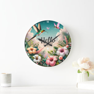 Hummingvögel unter tropischen Blume Hallo da Große Wanduhr