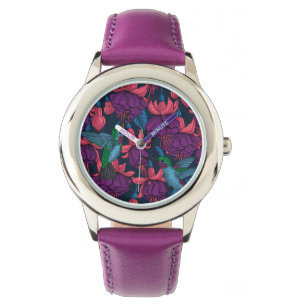 Hummingvogelgarten lila und blau armbanduhr