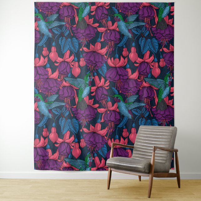 Hummingvogelgarten lila und blau wandteppich (Beispiel)