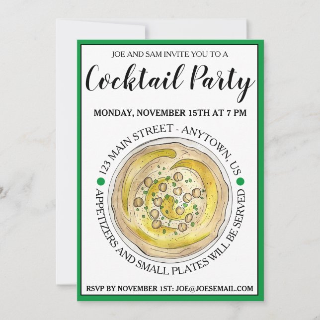Hummus Chickpeas Mediterranean Food Cocktail Party Einladung (Vorderseite)