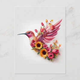 Hummvogel, der mit Blume fliegt Postkarte