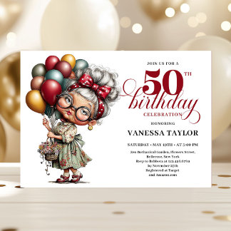 Humor style fifty birthday woman fun celebration einladung