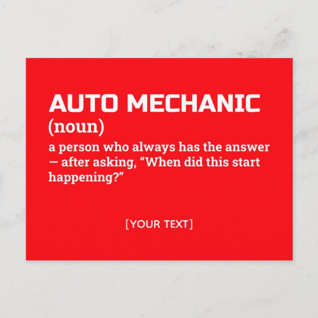 Humorale Auto-Mechanik Postkarte (Vorderseite)