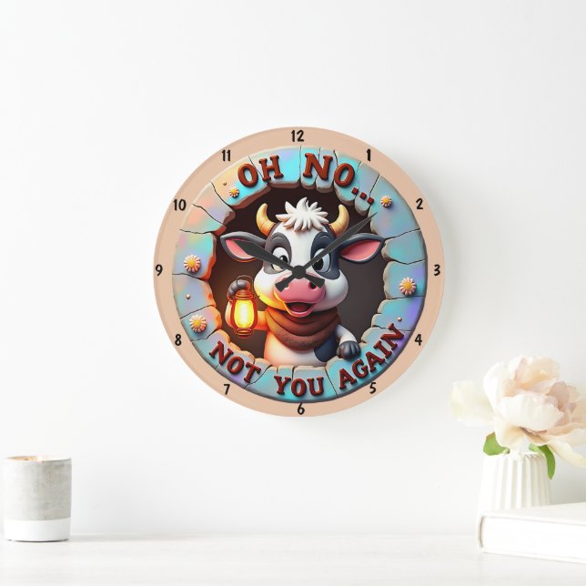 Humoraler Cartoon Adorable Cow Funny Textile Art Große Wanduhr (Zuhause)