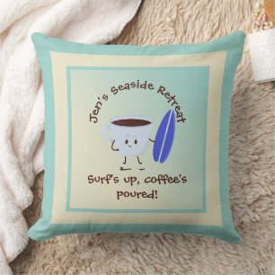 Humoraler Coffee Surfer mit Surfbreman-Namen-Text Kissen