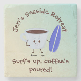 Humoraler Coffee Surfer mit Surfbreman-Namen-Text Steinuntersetzer