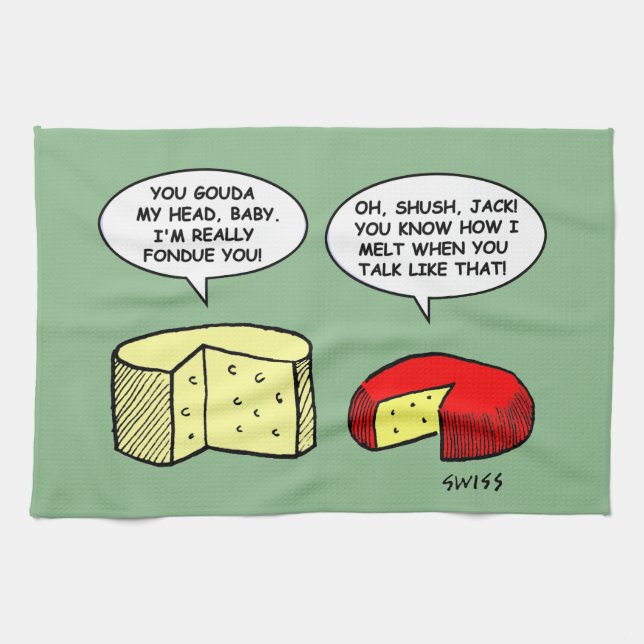 Humoraler Käse Party Cartoon Küche Geschirrtuch (Horizontal)