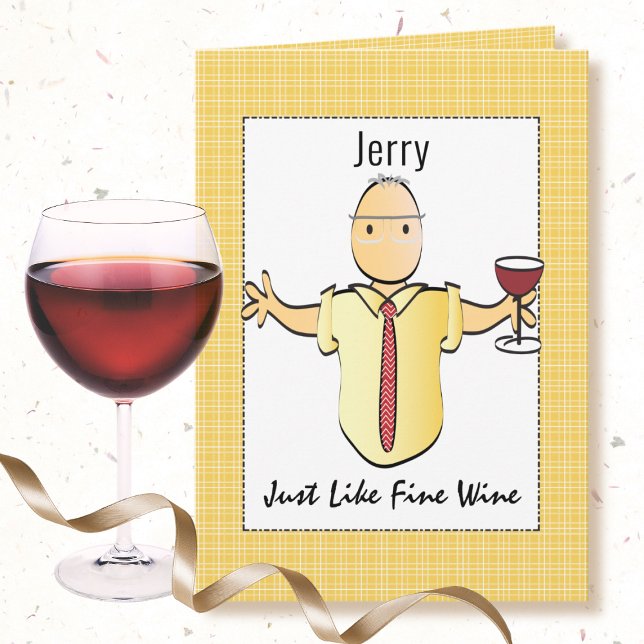 Humoraler Spaß Männlicher Cartoon Roter Wein Gebur Karte (Von Creator hochgeladen)
