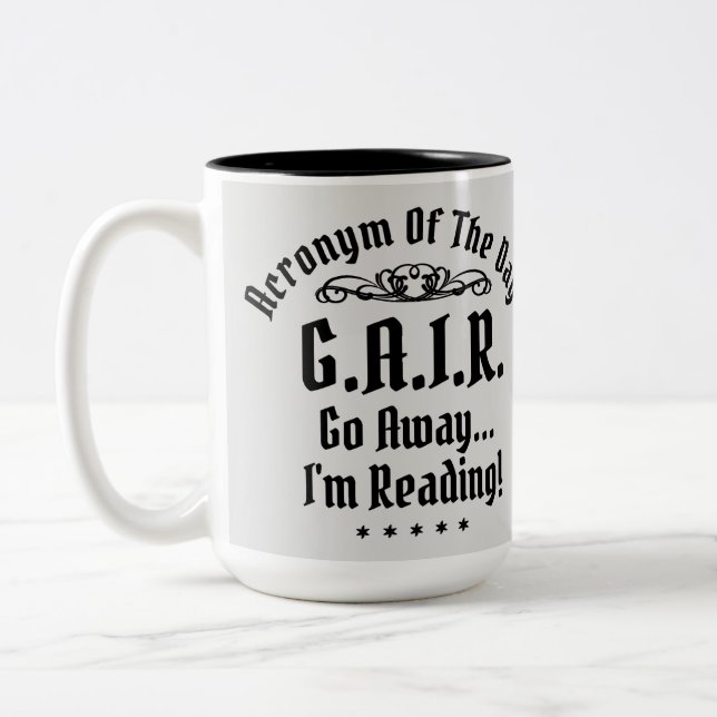 Humoraler Text mit Akronym Zweifarbige Tasse (Links)