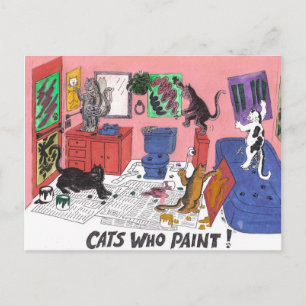 Humoraler Zeichn von Hauskatzen, die malen Postkarte