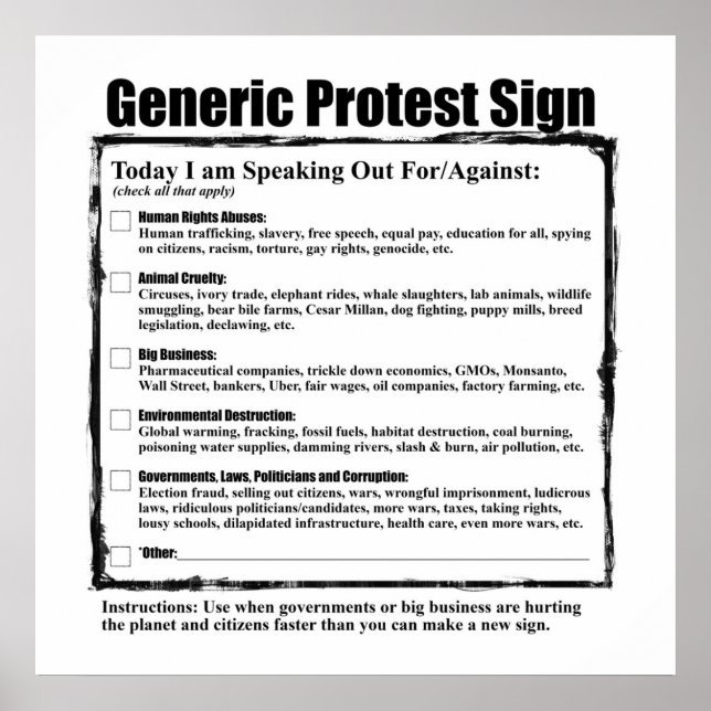 Humorales Generikales Protestzeichen Poster (Vorne)