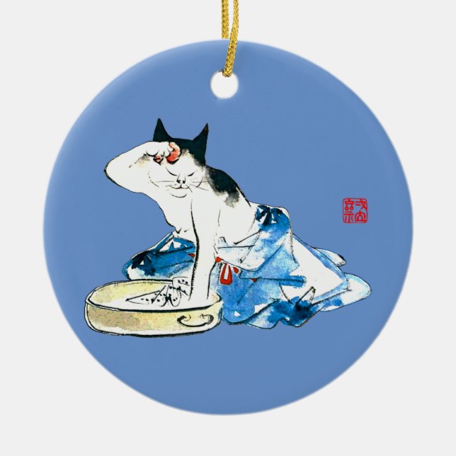 Humore japanische Katzenbäder II Keramik Ornament (Vorne)