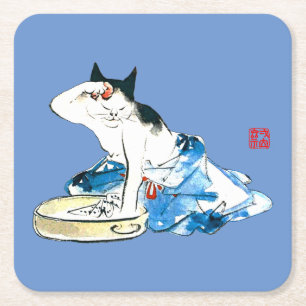 Humore japanische Katzenbäder II Rechteckiger Pappuntersetzer