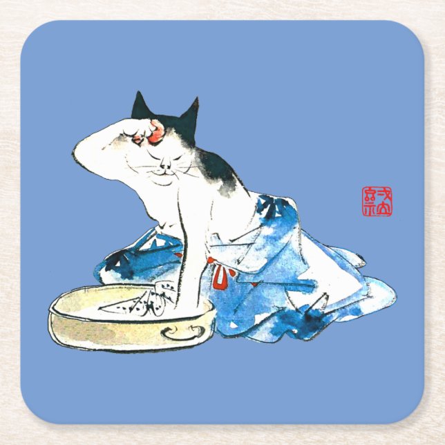 Humore japanische Katzenbäder II Rechteckiger Pappuntersetzer (Vorderseite)