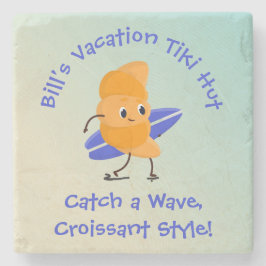 Humorer Croissant Surfer mit Surfbrechname Text Steinuntersetzer