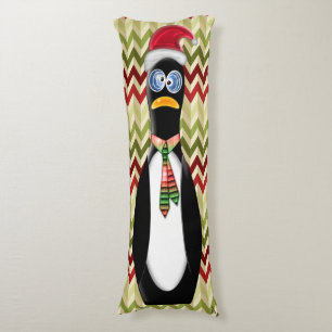 Humorer Santa Penguin auf Rot und Grün Zig Zags Seitenschläferkissen