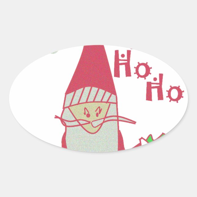 Humorer Weihnachtsmann mit festem Ho Ho Ho Ovaler Aufkleber (Vorderseite)
