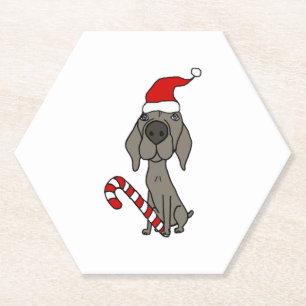 Humorer Weimaraner Hund in Weihnachtsmannmütze Wei Untersetzer