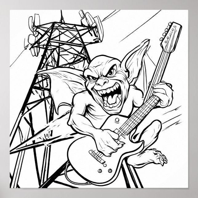 Humoristische Cartoon-Malvorlage: Grumpy Gargoyle Poster (Vorne)