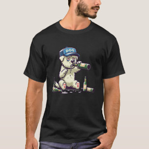 Humoristisches Cartoon Dog Drinks Bierdesign T Shi T-Shirt