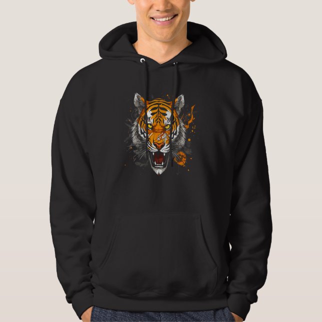 Humorous Cool Roaring Tiger  Design Hoodie (Vorderseite)